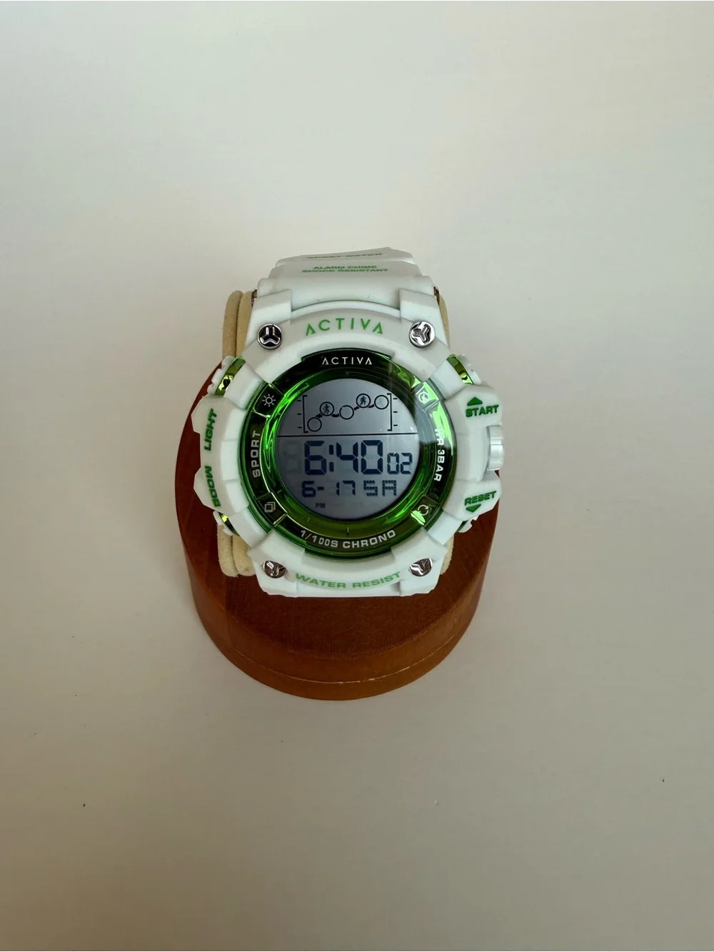 Activa White and Green Digital Sports Watch with Green Invicta Carry Case
